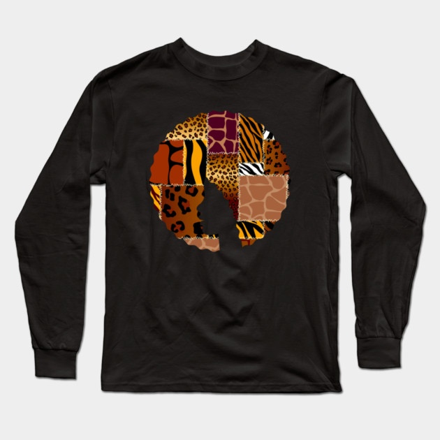 Afro Hair Woman with Animal African Pattern, Black History Long Sleeve T-Shirt by logiamerch