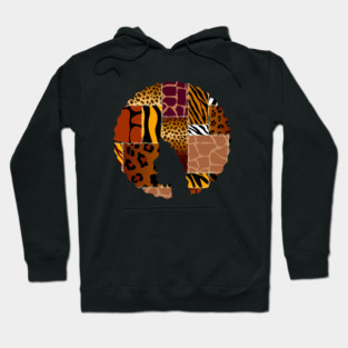 Afro Hair Woman with Animal African Pattern, Black History Hoodie