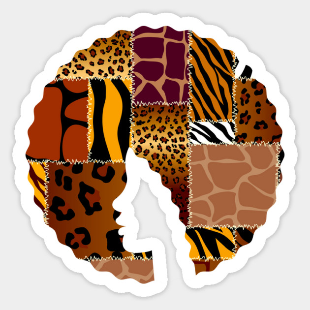 Afro Hair Woman with Animal African Pattern, Black History Sticker by logiamerch