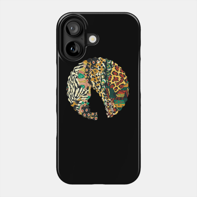 Afro Hair Woman with Animal African Pattern, Black History Phone Case by logiamerch