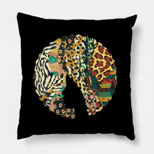 Afro Hair Woman with Animal African Pattern, Black History Pillow