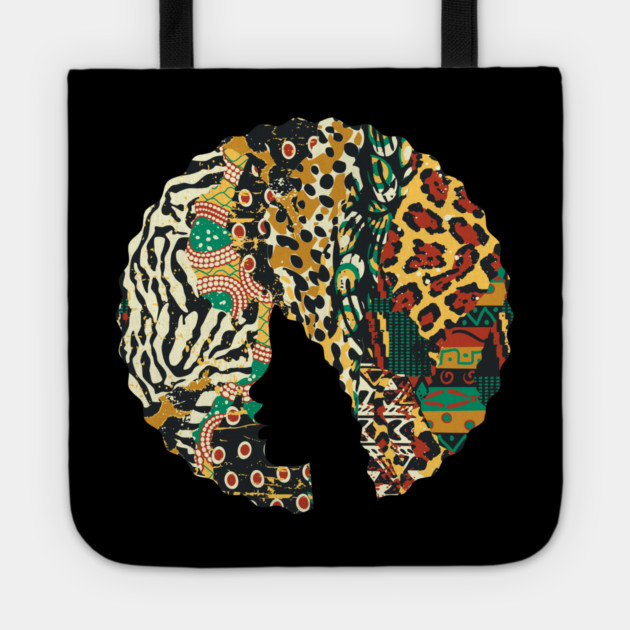 Afro Hair Woman with Animal African Pattern, Black History Tote by logiamerch