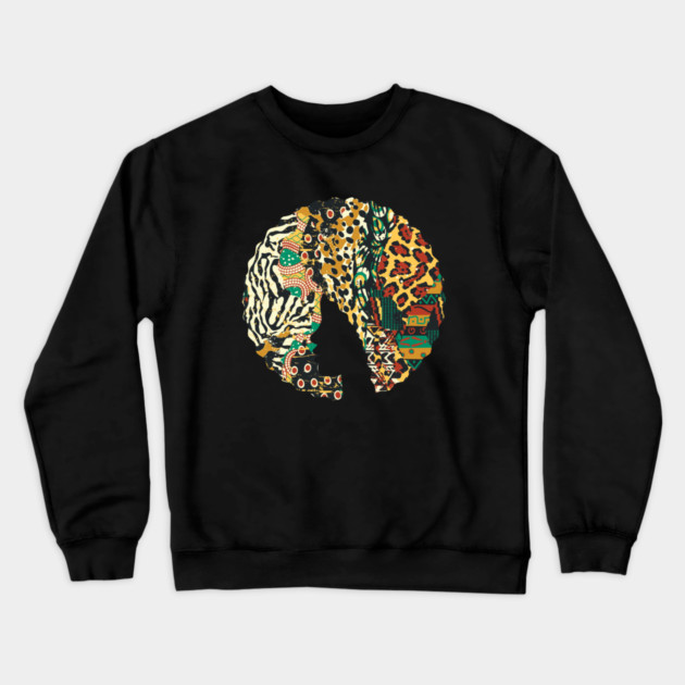 Afro Hair Woman with Animal African Pattern, Black History Crewneck Sweatshirt by logiamerch