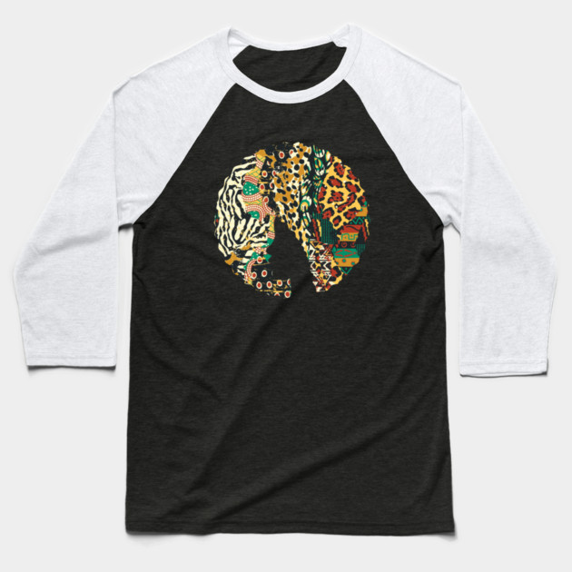 Afro Hair Woman with Animal African Pattern, Black History Baseball T-Shirt by logiamerch