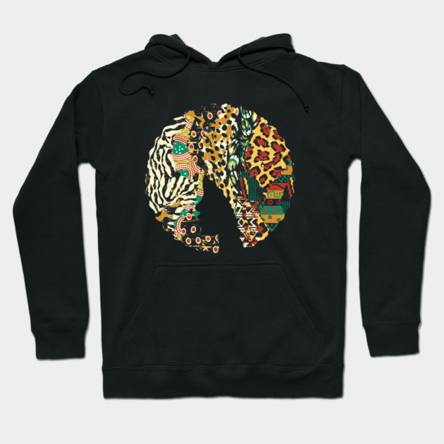 Afro Hair Woman with Animal African Pattern, Black History Hoodie by logiamerch