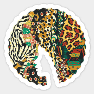 Afro Hair Woman with Animal African Pattern, Black History Sticker