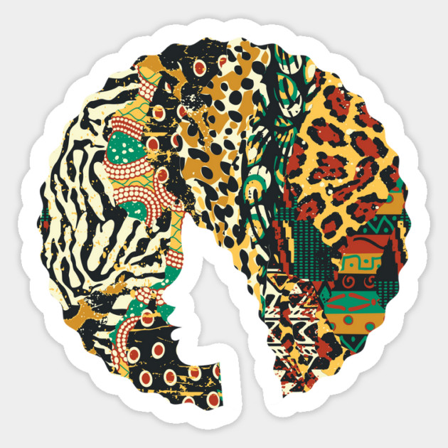 Afro Hair Woman with Animal African Pattern, Black History Sticker by logiamerch