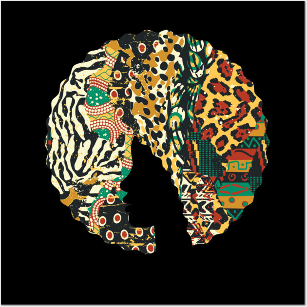 Afro Hair Woman with Animal African Pattern, Black History Wall Art by logiamerch