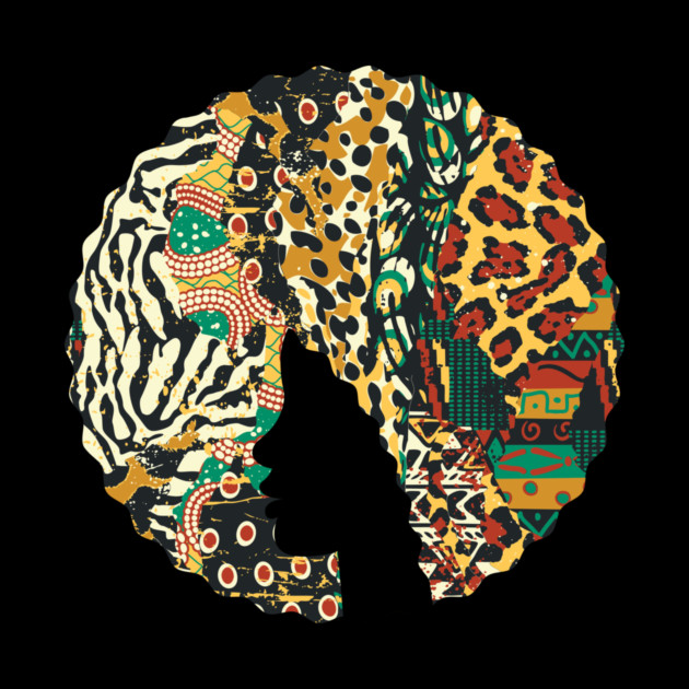 Afro Hair Woman with Animal African Pattern, Black History by logiamerch