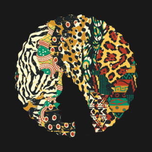 Afro Hair Woman with Animal African Pattern, Black History T-Shirt