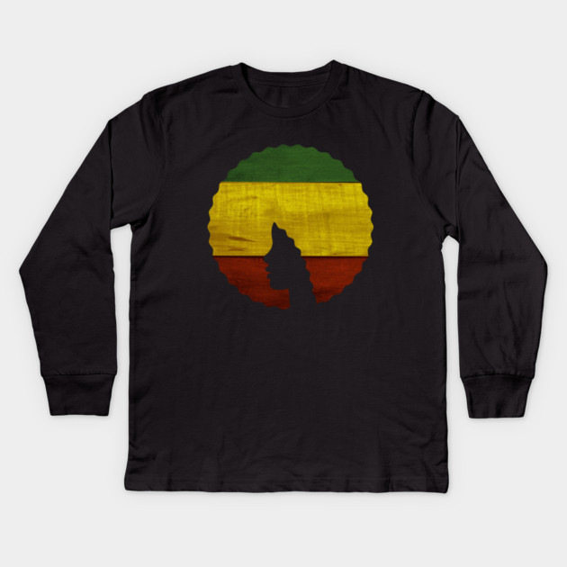 Afro Hair Woman with Rasta Colors, Black History Kids Long Sleeve T-Shirt by logiamerch