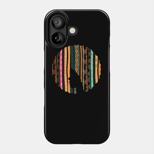 Afro Hair Woman with African Pattern, Black History Phone Case by logiamerch