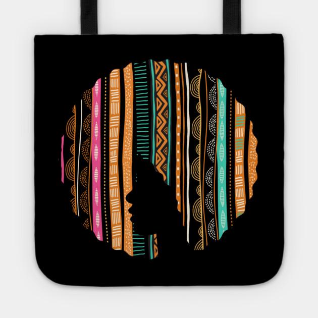 Afro Hair Woman with African Pattern, Black History Tote by logiamerch