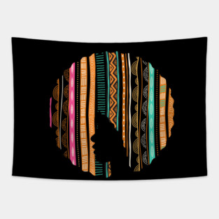 Afro Hair Woman with African Pattern, Black History Tapestry