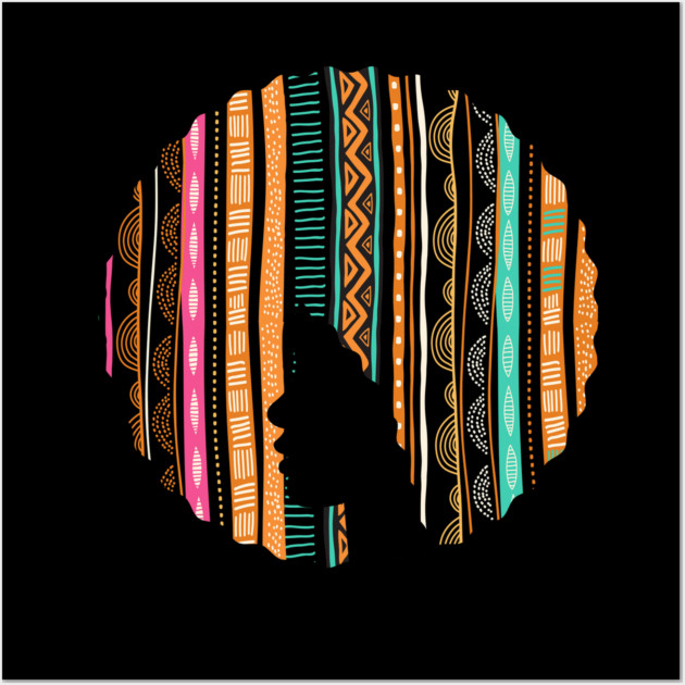Afro Hair Woman with African Pattern, Black History Wall Art by logiamerch