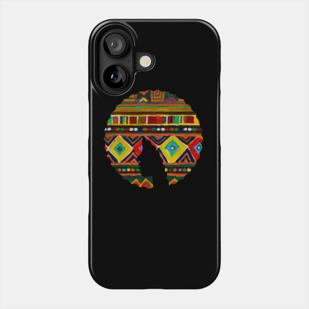 Afro Hair Woman with African Pattern, Black History Phone Case by logiamerch