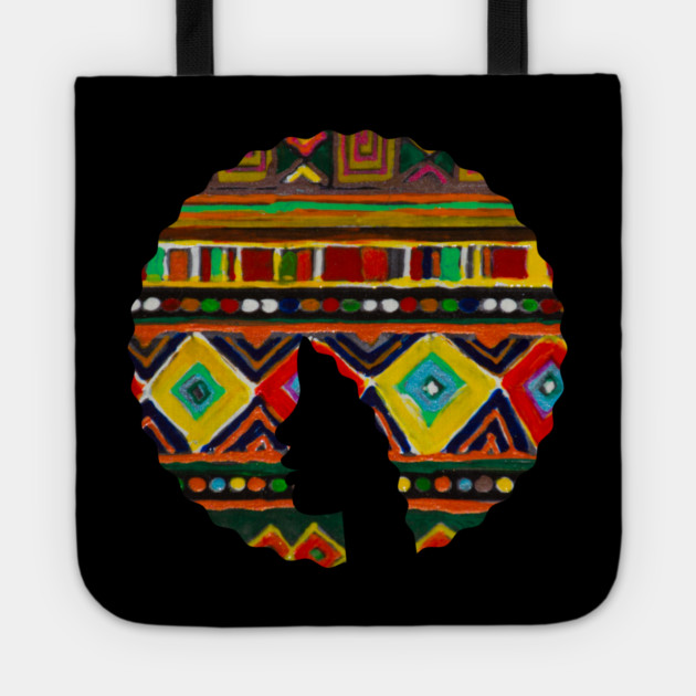 Afro Hair Woman with African Pattern, Black History Tote by logiamerch