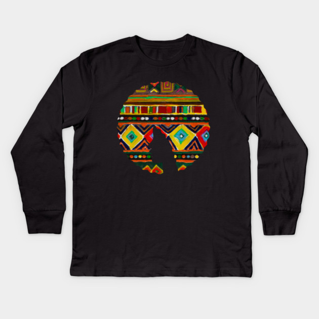 Afro Hair Woman with African Pattern, Black History Kids Long Sleeve T-Shirt by logiamerch