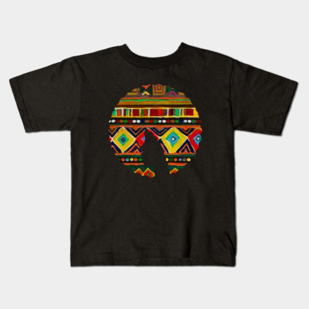 Afro Hair Woman with African Pattern, Black History Kids T-Shirt by logiamerch