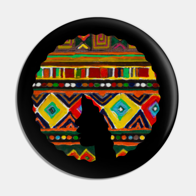 Afro Hair Woman with African Pattern, Black History Pin by logiamerch