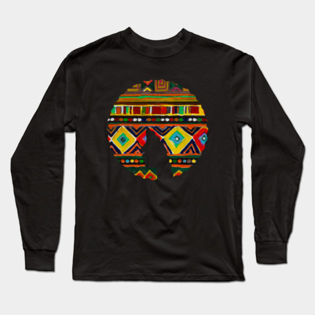 Afro Hair Woman with African Pattern, Black History Long Sleeve T-Shirt by logiamerch
