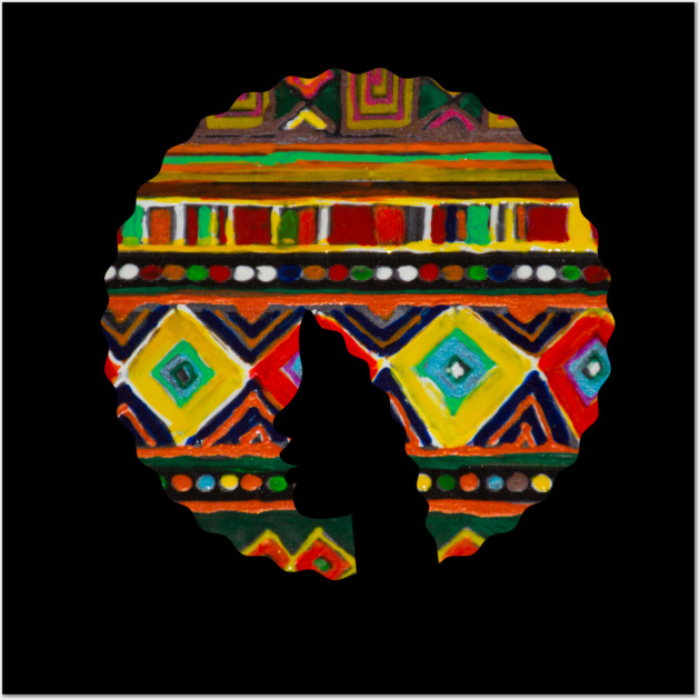 Afro Hair Woman with African Pattern, Black History Wall Art by logiamerch