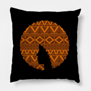 Afro Hair Woman with African Pattern, Black History Pillow