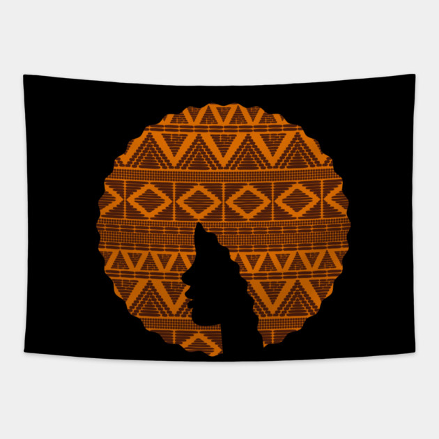 Afro Hair Woman with African Pattern, Black History Tapestry by logiamerch