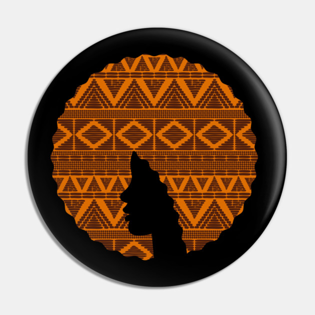 Afro Hair Woman with African Pattern, Black History Pin by logiamerch