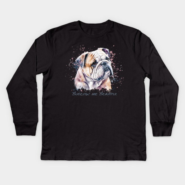 Watercolor Bulldog Kids Long Sleeve T-Shirt by HolidayBug