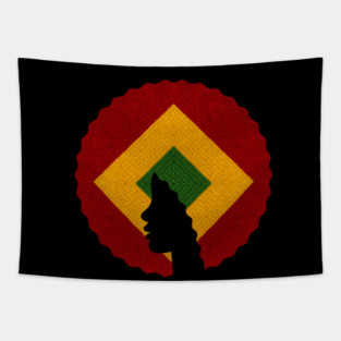 Afro Hair Woman with African Rasta Colors, Black History Tapestry