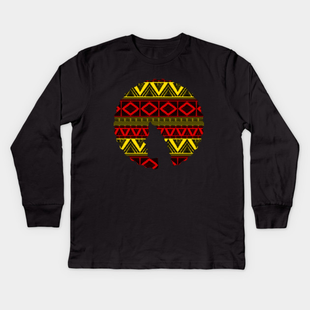 Afro Hair Woman with African Pattern, Black History Kids Long Sleeve T-Shirt by logiamerch