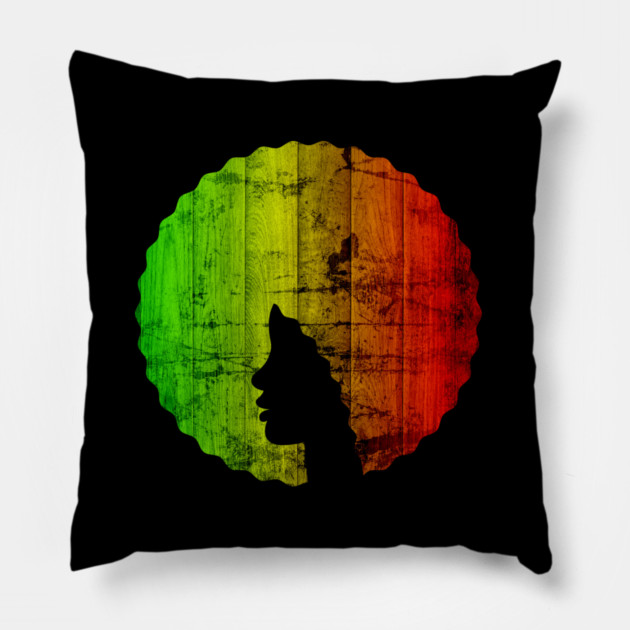 Afro Hair Woman with African Rasta Colors, Black History Pillow by logiamerch