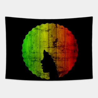 Afro Hair Woman with African Rasta Colors, Black History Tapestry