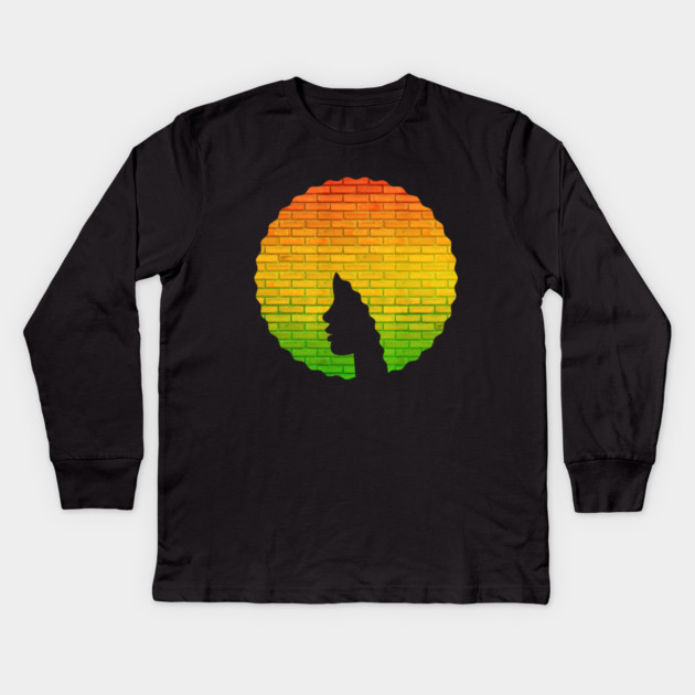 Afro Hair Woman with African Rasta Colors, Black History Kids Long Sleeve T-Shirt by logiamerch