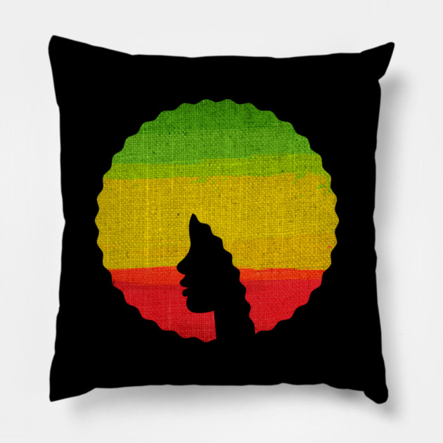 Afro Hair Woman with African Rasta Colors, Black History Pillow by logiamerch