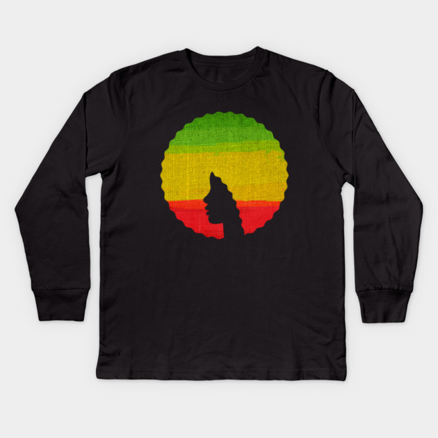 Afro Hair Woman with African Rasta Colors, Black History Kids Long Sleeve T-Shirt by logiamerch