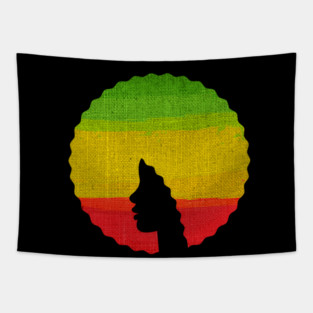 Afro Hair Woman with African Rasta Colors, Black History Tapestry
