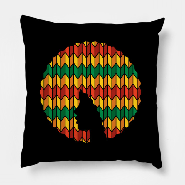 Afro Hair Woman with African Rasta Colors, Black History Pillow by logiamerch