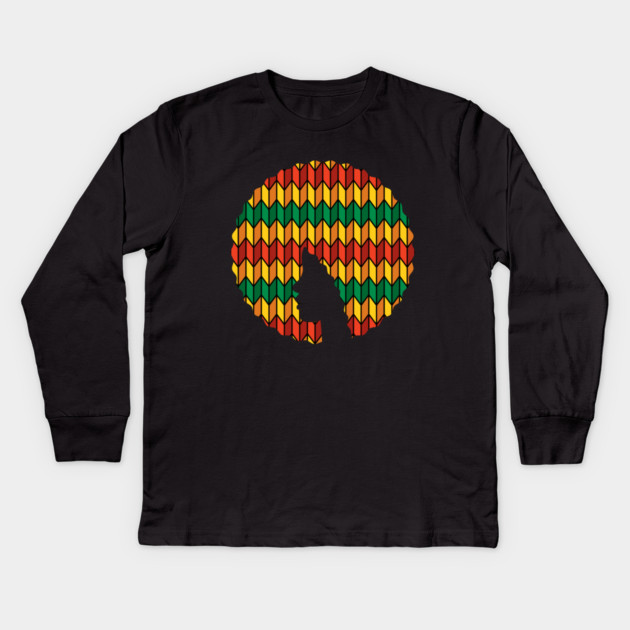 Afro Hair Woman with African Rasta Colors, Black History Kids Long Sleeve T-Shirt by logiamerch