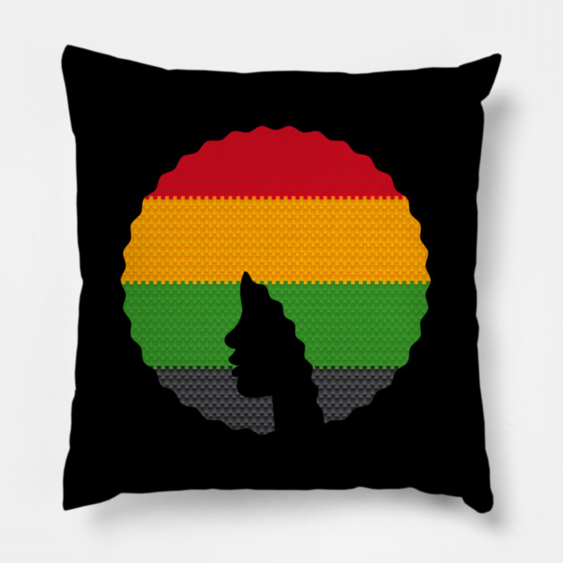 Afro Hair Woman with African Rasta Colors, Black History Pillow by logiamerch