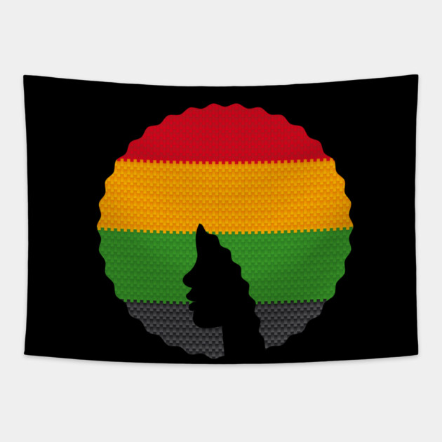 Afro Hair Woman with African Rasta Colors, Black History Tapestry by logiamerch