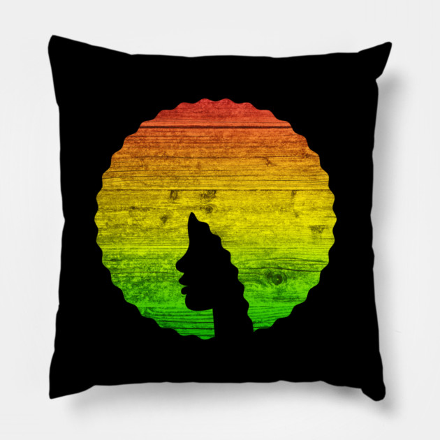 Afro Hair Woman with African Rasta Colors, Black History Pillow by logiamerch