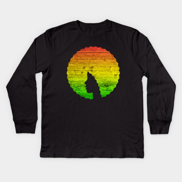 Afro Hair Woman with African Rasta Colors, Black History Kids Long Sleeve T-Shirt by logiamerch