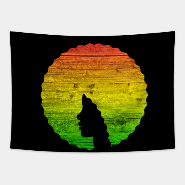 Afro Hair Woman with African Rasta Colors, Black History Tapestry by logiamerch