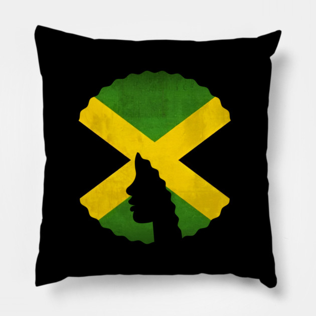 Afro Hair Woman with Jamaica Colors, Black History Pillow by logiamerch