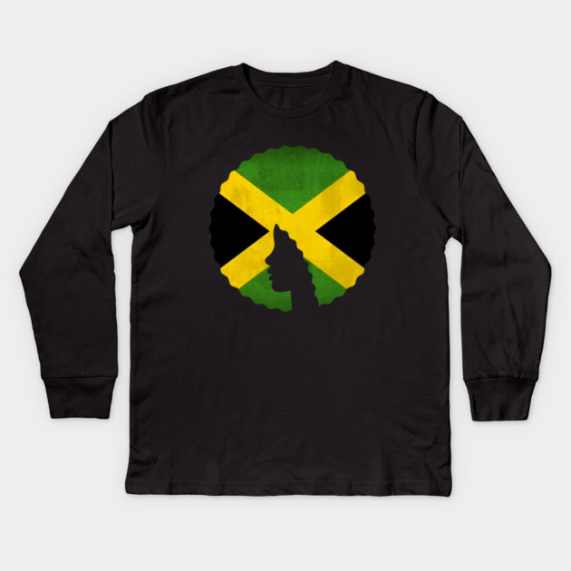 Afro Hair Woman with Jamaica Colors, Black History Kids Long Sleeve T-Shirt by logiamerch