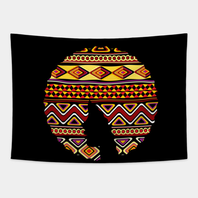 Afro Hair Woman with African Pattern, Black History Tapestry by logiamerch