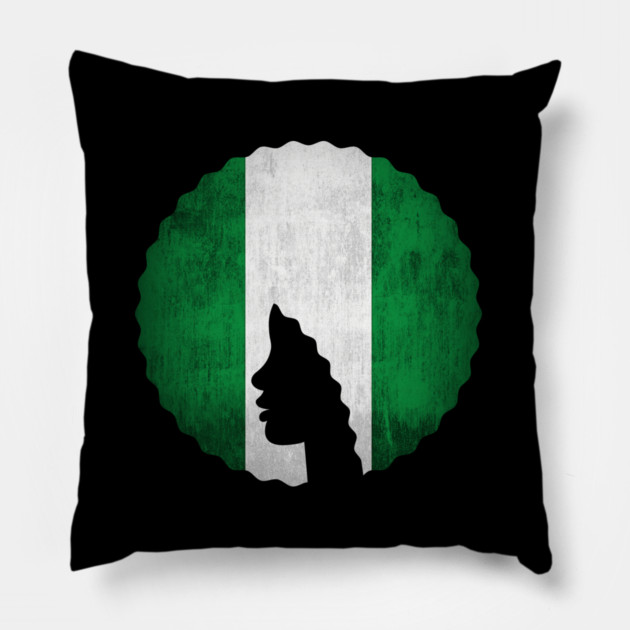 Afro Hair Woman with African Nigerian Colors, Black History Pillow by logiamerch