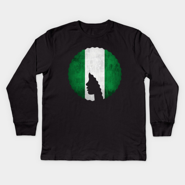 Afro Hair Woman with African Nigerian Colors, Black History Kids Long Sleeve T-Shirt by logiamerch